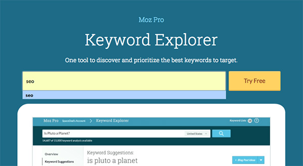 Moz’s keyword Explorer