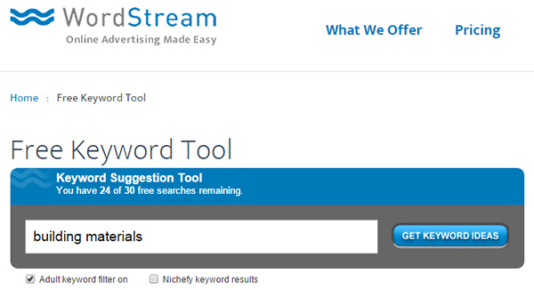 WordStream’s Free keyword Tool