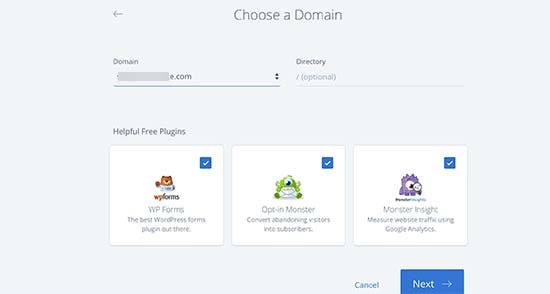 bluehost choose domain
